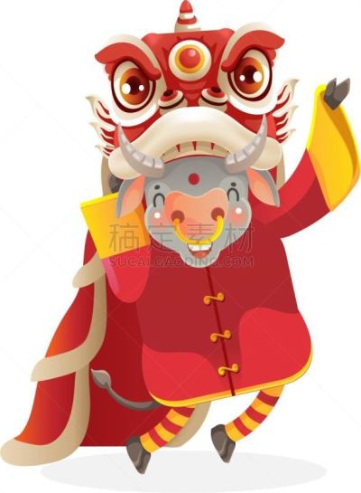 母牛,可爱的,传统,贺卡,春节,中文,新年前夕,十二生肖,动物,节日