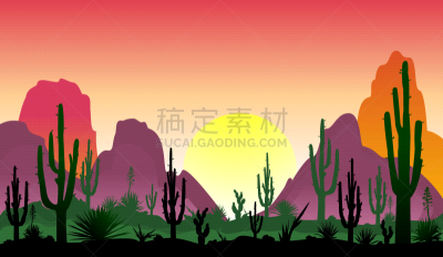 仙人掌,冷,沙漠,夜晚,自然,粉色,图像,植物群,矢量,剪影