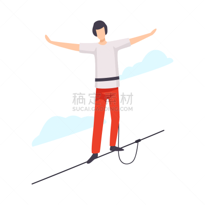 平衡,矢量,绘画插图,走钢丝,分离着色,平坦的,白色背景,风险,红色,勇气