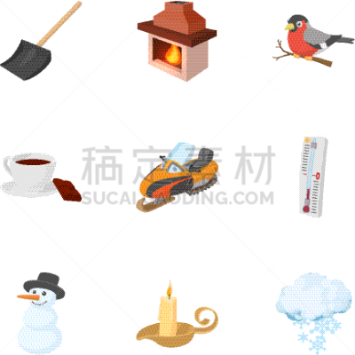 冬天,天气,时尚,计算机图标,漫画,分离着色,茶,蜡烛,数字9,外衣