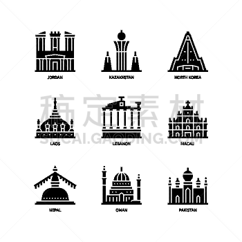 亚洲,著名景点,国际著名景点,大城市,约旦,图像,矢量,阿曼,朝鲜