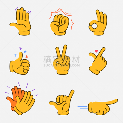 高雅,插画,手势语,背景分离,拳头,现代,拇指,面部表情,绘画插图,卡通