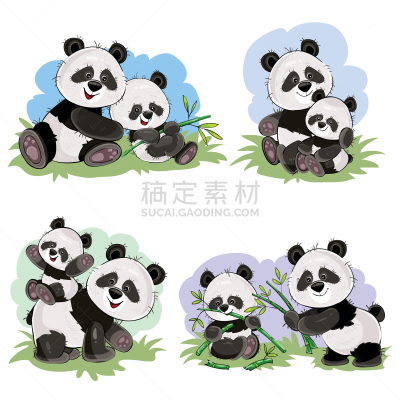 熊猫,可爱的,性格,卡通,婴儿,母亲,自然,野生动物,图像,喂养