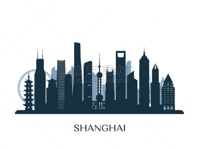 上海,城市天际线,单色调,插画,旅途,商务,名声,暗色,现代,剪影