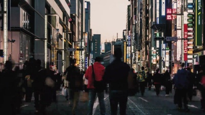 日本东京银座路拥挤购物的 延时
