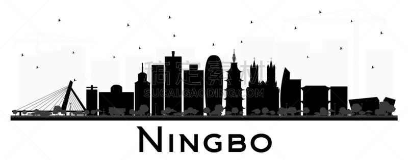 宁波市,城市天际线,黑色,建筑外部,旅途,商务,鸟类,建筑,剪影