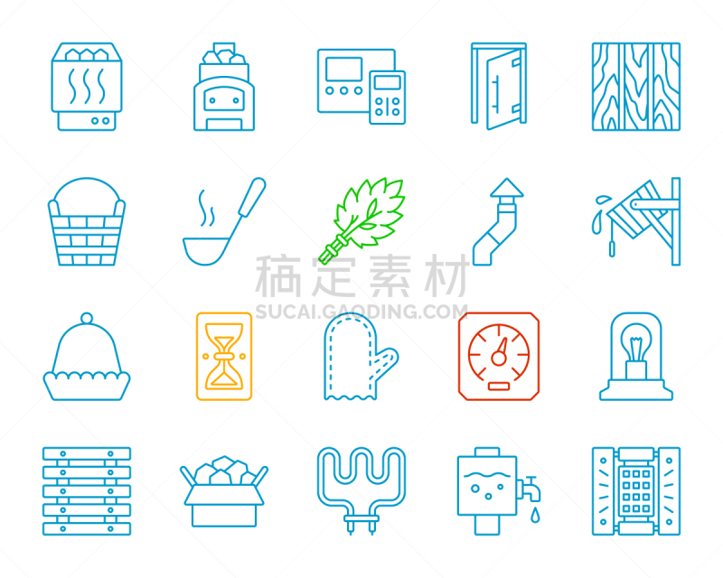 设备用品,桑拿浴,彩色图片,线条,计算机图标,连指手套,直的,长柄勺,灯罩,公共浴室