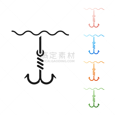 分离着色,鱼钩,图标,水下,黑色,商务,钢铁,细毛纤维,设备用品,剪影