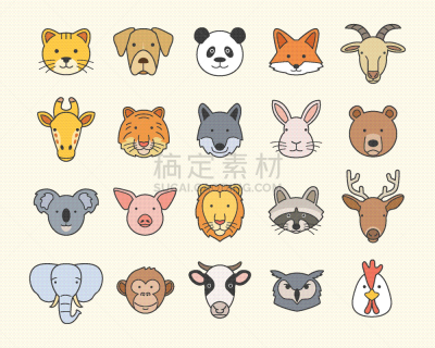 可爱的,动物头,猴子,野生动物,肖像,狮子,狗,哺乳纲,象,猪