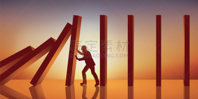 多米诺效应,概念,链,倒塌,男人,停止手势,法国,股市和交易所,危险,绘画插图