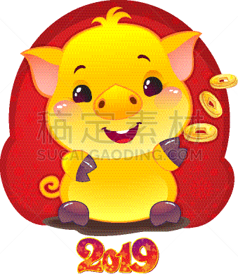 可爱的,新年前夕,十二生肖,黄色,2019,黄金,图标,猪,泥土