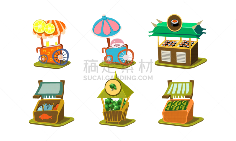 寿司,货摊,鱼肉,平坦的,棉花糖,饮料,蔬菜,商务,布置