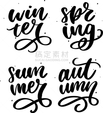 单词,春天,夏天,秋天,冬天,色彩鲜艳,信函,雪,分离着色,自然