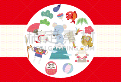贺卡,新年前夕,绘画插图,护身符,鼠,圆形,圣伯纳犬,形状,公亩,布置