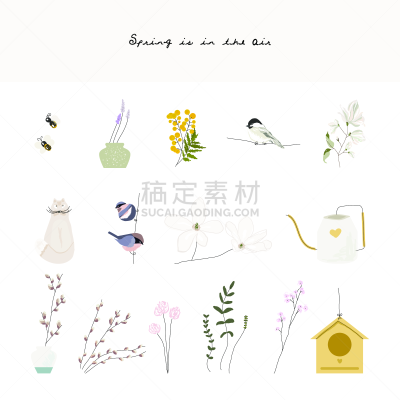 春天,剪贴画,可爱的,动物手,纹理,熏衣草,请柬,菜园,喷壶,模板