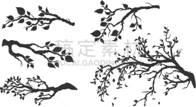 分离着色,叶子,枝,夏天,绿色,自然,图像,矢量,收集,剪影