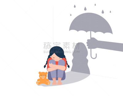 儿童,阴影,女孩,概念,暴力,泰迪熊,绘画插图,沮丧,坐在地上,设计师