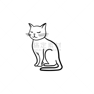 猫,草图,动物手,计算机图标,分离着色,轮廓,白色,宠物,绘制,坐