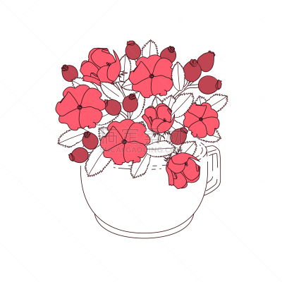 杯,蔷薇果,花束,华丽的,花盆,浪漫,蔷薇花,浆果,复古风格,杂色的