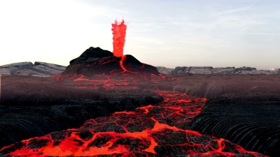 火山喷发。熔岩
