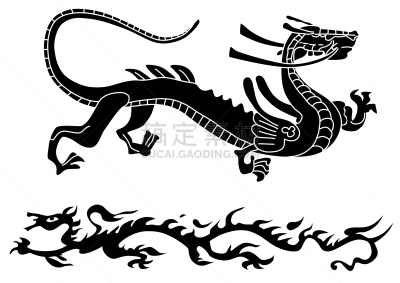 龙,两只动物,远古的,亚洲,动物,设计,装饰