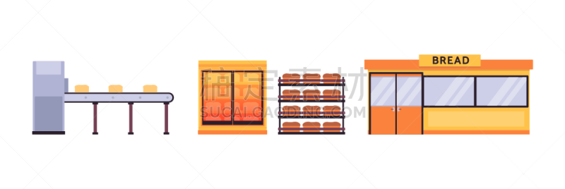绘画插图,工业,面包,矢量,面包店,设备用品,平坦的,分离着色,农业,商务