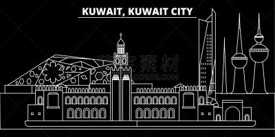 线条,图标,绘画插图,建筑,城市,城市天际线,轮廓,建筑外部,矢量,科威特