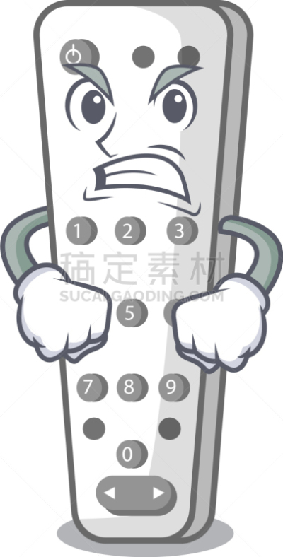 生气,电视机,设备用品,遥控器,动画片,分离着色,可爱的,热,节目单
