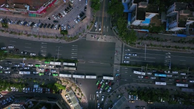 日间珠海市交通十字路口空中俯视 中国