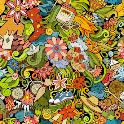cartoon cute doodles hand drawn spring seamless