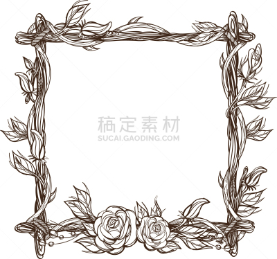 玫瑰,枝,正方形,边框,华丽的,绳子,柳条,梦符咒,做,装饰