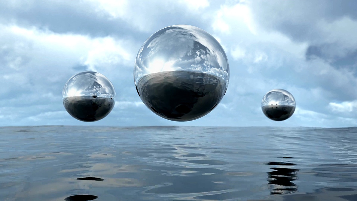 动画抽象液体透明球上面的水环能够。3D渲染