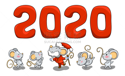 可爱的,2020,新年前夕,模板,圣诞老人,性格,鼠,老鼠