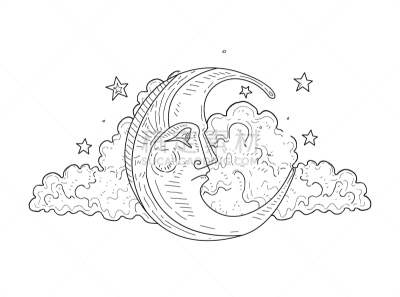 月亮,似人脸,动物手,雾,炼金术,午夜,古董,复古,绘制