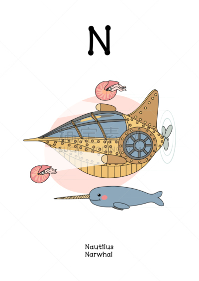 字母,英格兰,动物,幽默,讲故事,字母表次序,信函,船,鹦鹉螺,水下