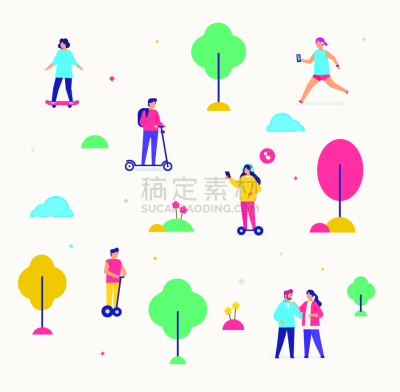 公园,人群,绘画插图,平坦的,手推脚踏车,计算机图标,步行,运输,联系