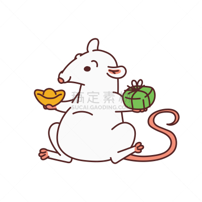 可爱的,春节,绘画插图,卡通,礼物,护身符,轮廓,矢量,鼠,老鼠