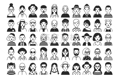 男性,女性,巨大的,动画片,分离着色,男孩,人,男人,收集,捆