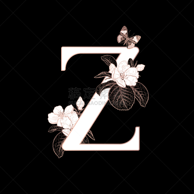花朵,蝴蝶,英文字母Z,枝,樱之花,请柬,背景分离,字母,华贵,装饰