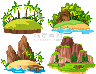 分离着色,岛,白色,鸡尾酒,自然,图像,海洋,椅子,矢量,布置