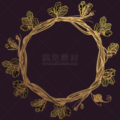 枝,叶子,橡树,圆形,黄金,边框,华丽的,柳条,梦符咒,装饰