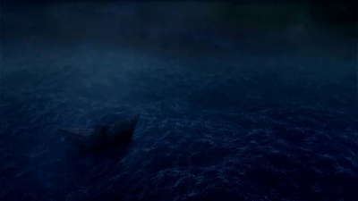 在暴风雨的海洋环流中的纸船