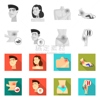 标志,分离着色,身体受伤,饥饿的,头痛,设计,生病,收集,骨折
