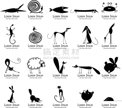 黑色,数字20,动物主题,可爱的,蛇,鹳,狗,彪马,剪影,布置