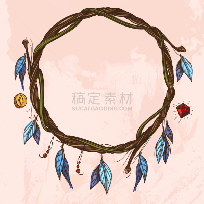 枝,圆形,边框,华丽的,柳条,梦符咒,复古,做,装饰