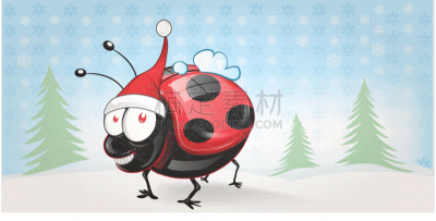 可爱的,背景,绘画插图,瓢虫,贺卡,空的,雪,复古风格,古典式