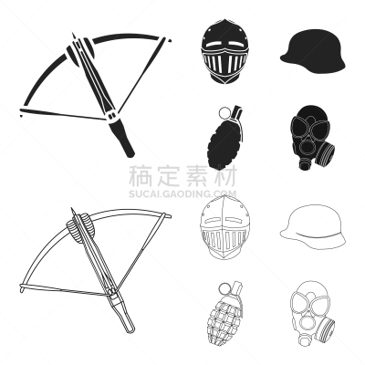 中世纪时代,十字弓箭,手,分离着色,轮廓,金属,收集
