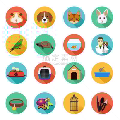 动物,兽医,平坦的,计算机图标,宠物,猫盒,鸟笼,猫,狗,鸟类