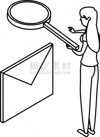 信封,女商人,放大镜,可爱的,商务,专业人员,电子邮件,女人,发送
