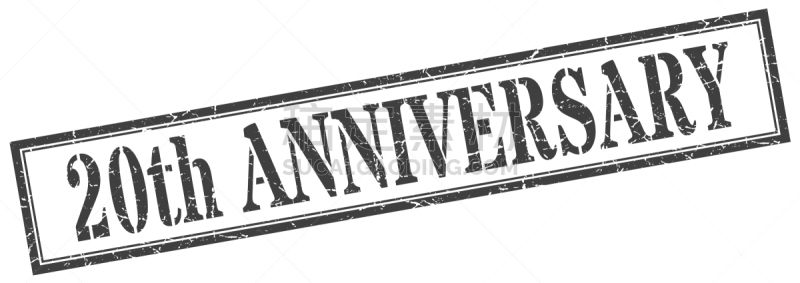 橡皮章,第二十周年,正方形,分离着色,数字20,忠告,条纹,白色背景,灰色,图像